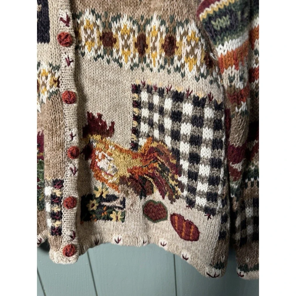 Vintage '00 Heirloom Collectibles Autumn Harvest Knit Cardigan Sz M Grannycore - Picture 3 of 8